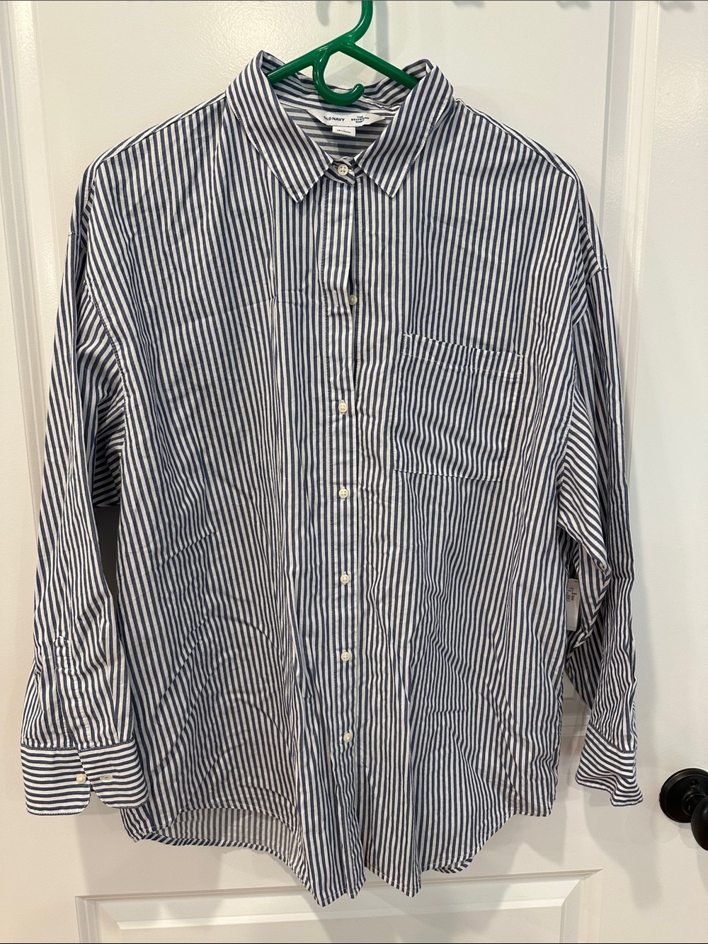Old Navy Navy and White Vertical Stripe Button-Down Shirt